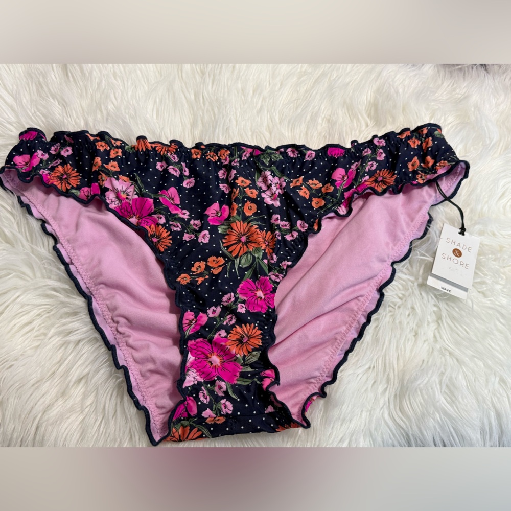 Shade & Shore | Ruffle Cheeky | Bikini Bottoms | Floral Pink | XL | NWT